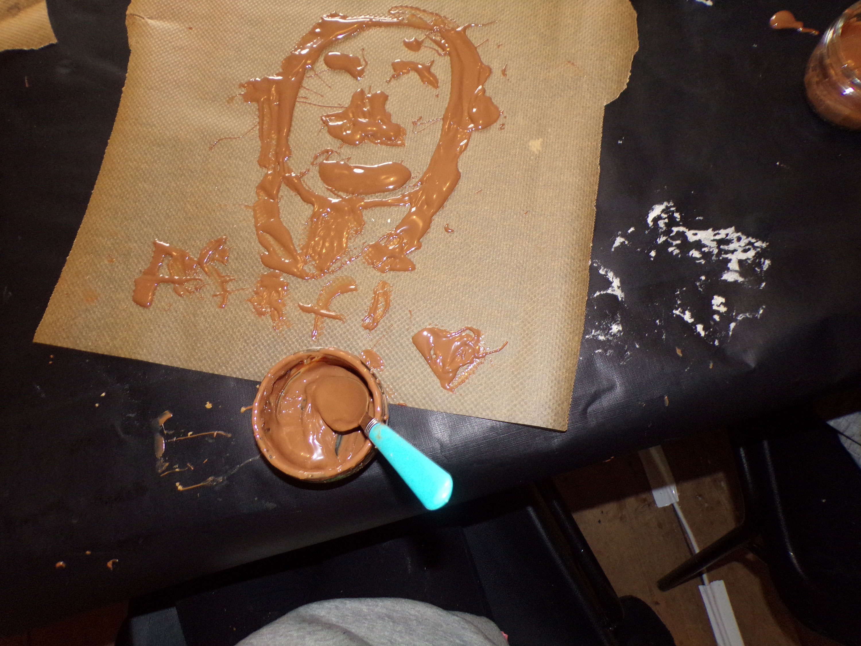 A drawing made with melted chocolate