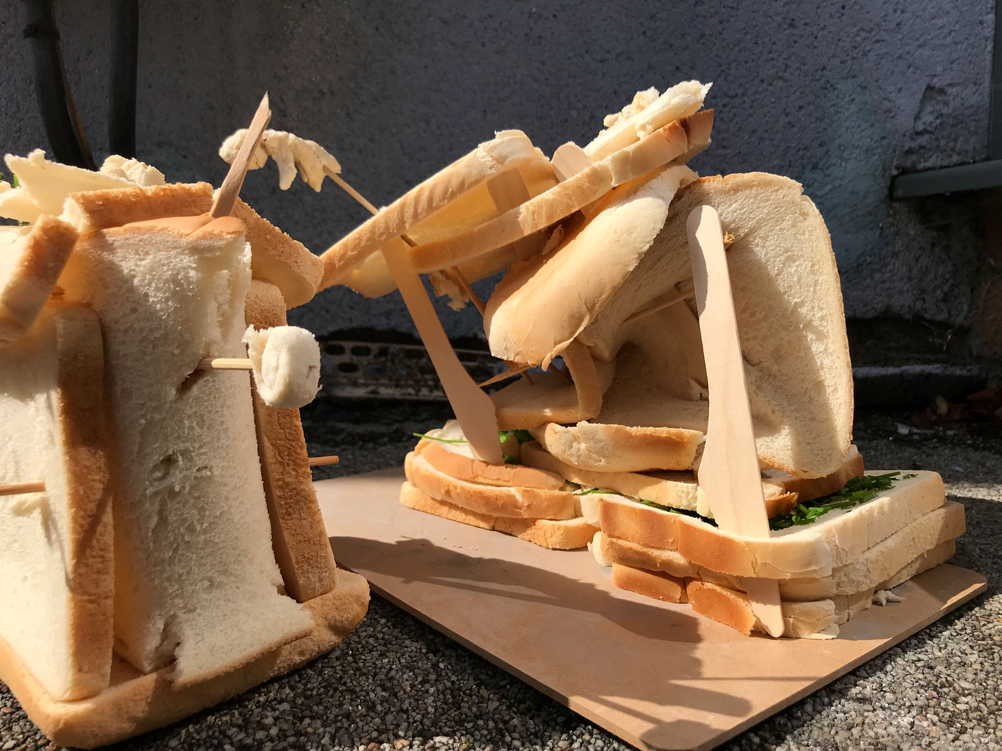 A sculpture made out of sliced white bread